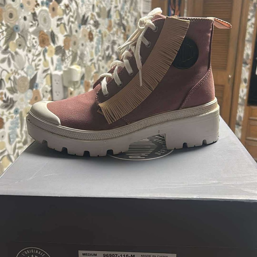Palladium Pink High-Top Sneakers with Fringe